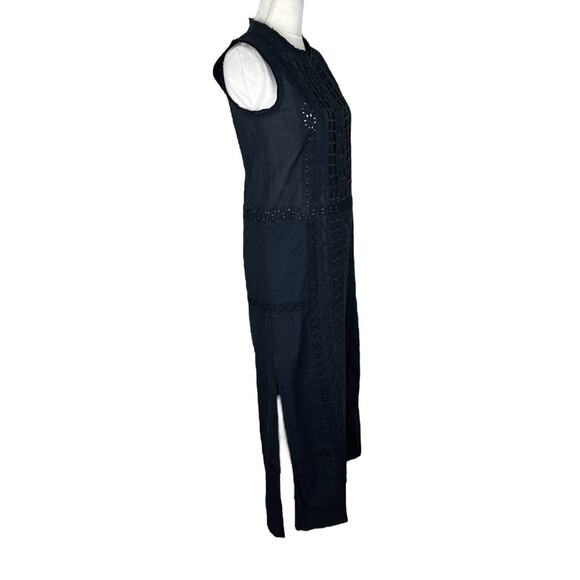 Sea New York Black Embroidered Lace Overlay Maxi Dress Sleeveless Slits Size 2 - Picture 2 of 8